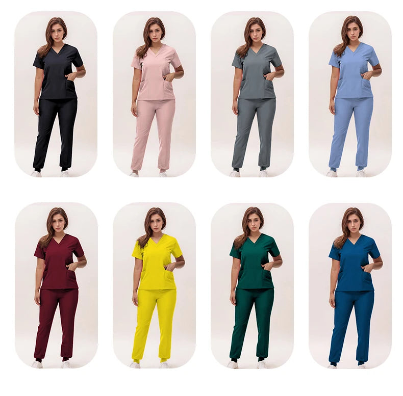 2025 New Nurse Uniforms V-neck Top Jogger Pants Scrub Sets Surgical Workwear Dentist Nursing Suit Hospital Doctor Outfit S21