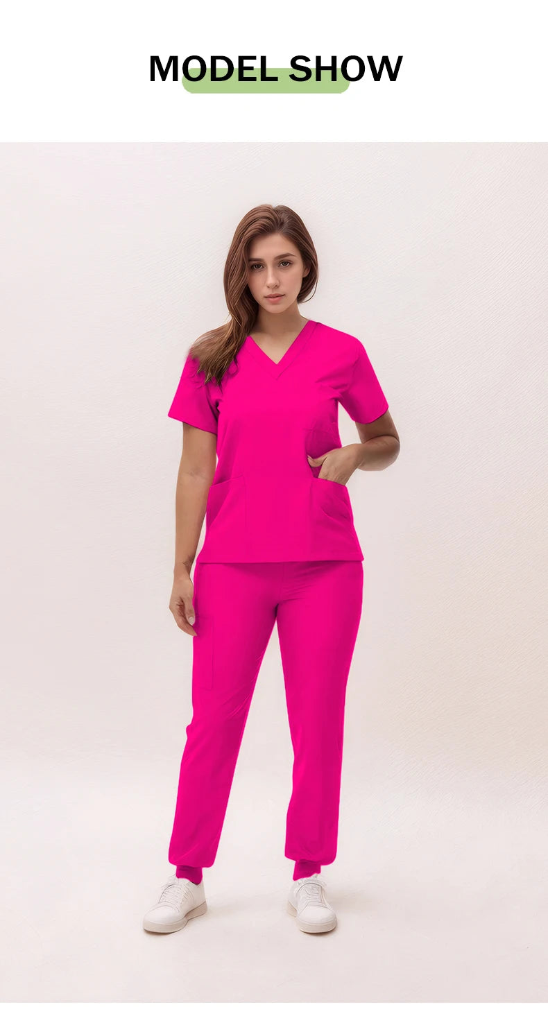 2025 New Nurse Uniforms V-neck Top Jogger Pants Scrub Sets Surgical Workwear Dentist Nursing Suit Hospital Doctor Outfit S21