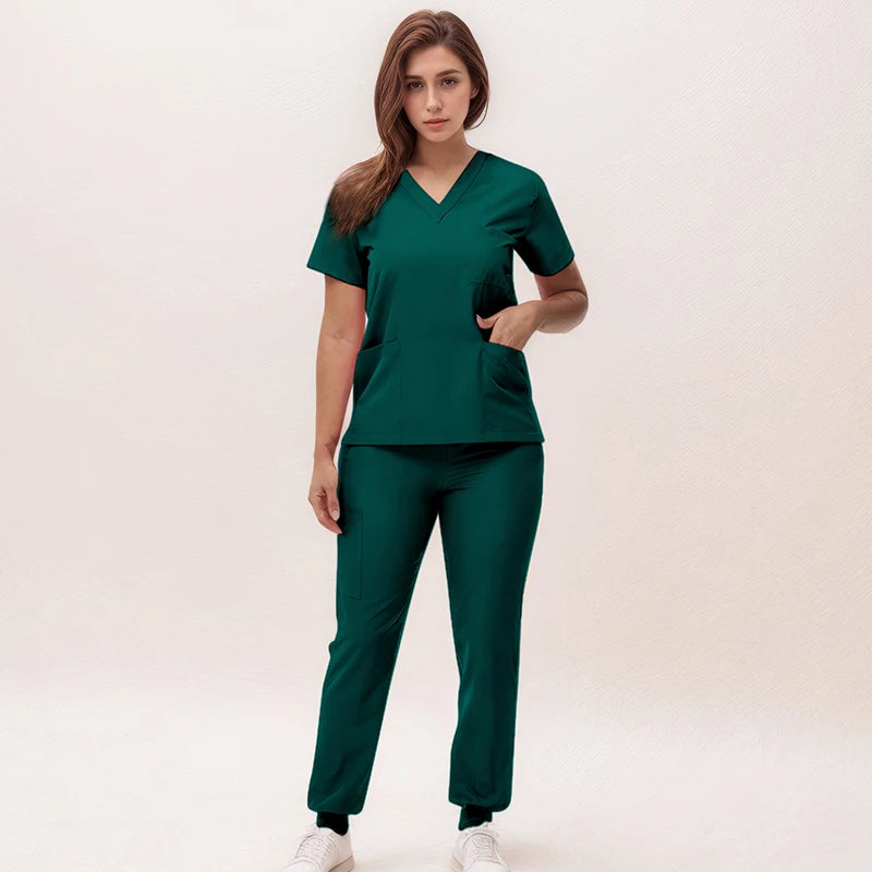 2025 New Nurse Uniforms V-neck Top Jogger Pants Scrub Sets Surgical Workwear Dentist Nursing Suit Hospital Doctor Outfit S21