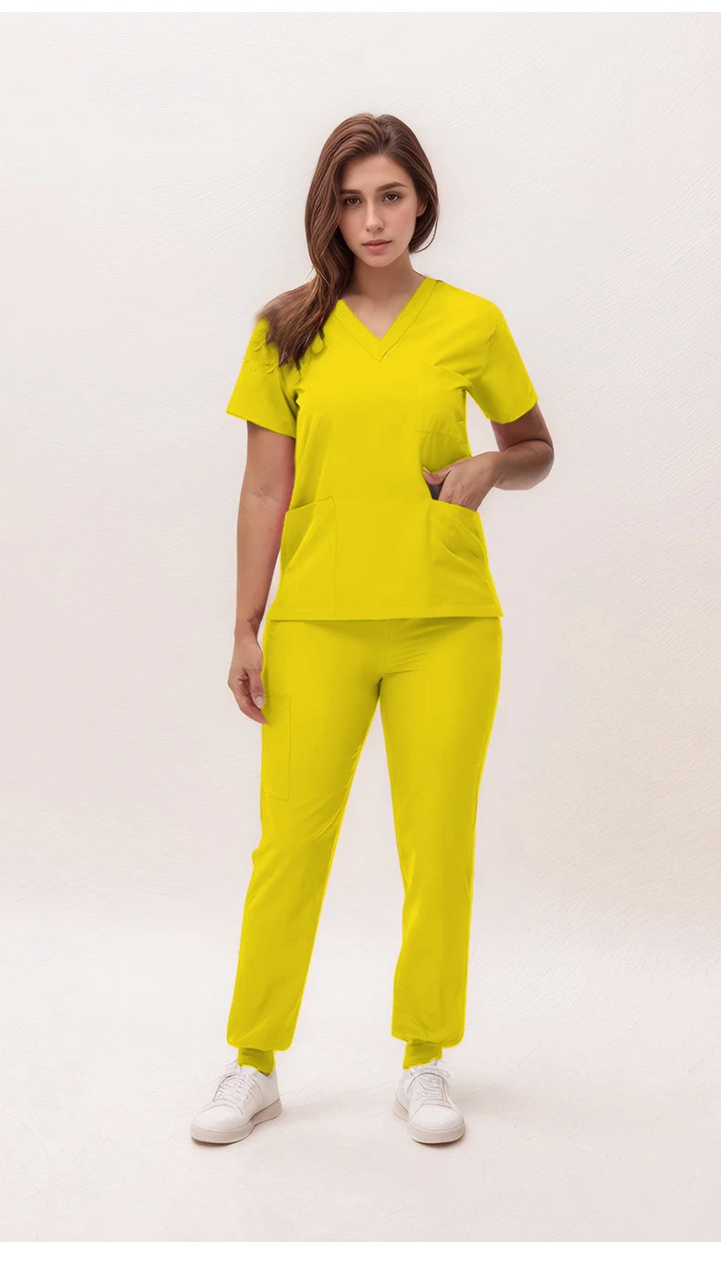 2025 New Nurse Uniforms V-neck Top Jogger Pants Scrub Sets Surgical Workwear Dentist Nursing Suit Hospital Doctor Outfit S21