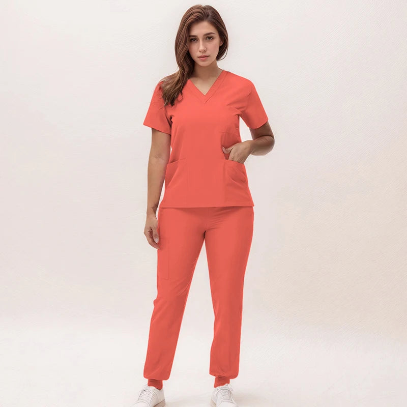 2025 New Nurse Uniforms V-neck Top Jogger Pants Scrub Sets Surgical Workwear Dentist Nursing Suit Hospital Doctor Outfit S21