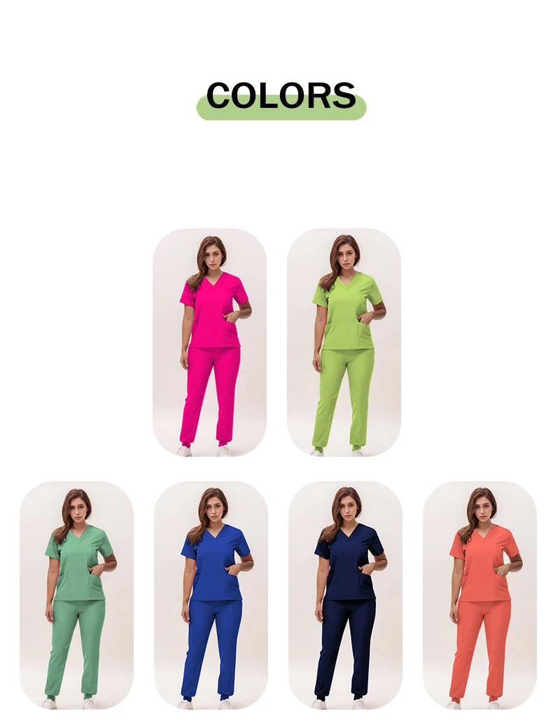 2025 New Nurse Uniforms V-neck Top Jogger Pants Scrub Sets Surgical Workwear Dentist Nursing Suit Hospital Doctor Outfit S21