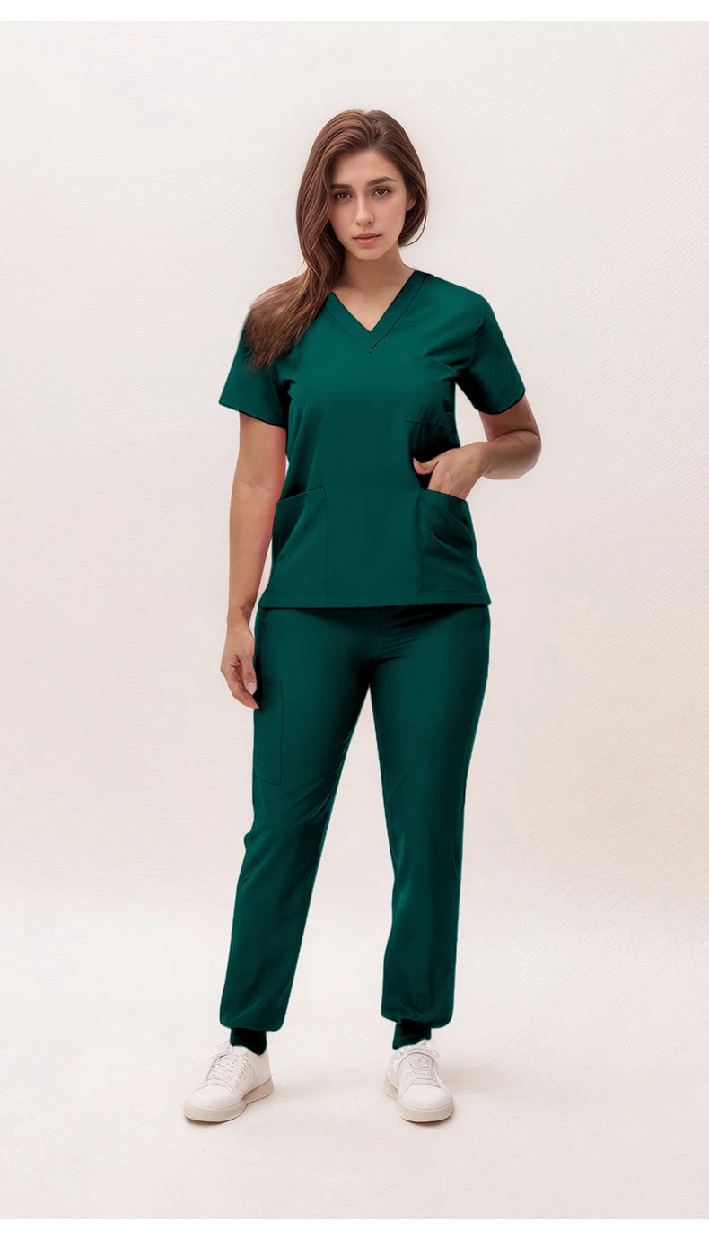 2025 New Nurse Uniforms V-neck Top Jogger Pants Scrub Sets Surgical Workwear Dentist Nursing Suit Hospital Doctor Outfit S21
