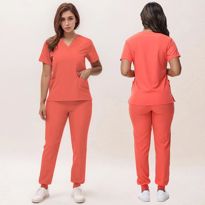 2025 New Nurse Uniforms V-neck Top Jogger Pants Scrub Sets Surgical Workwear Dentist Nursing Suit Hospital Doctor Outfit S21