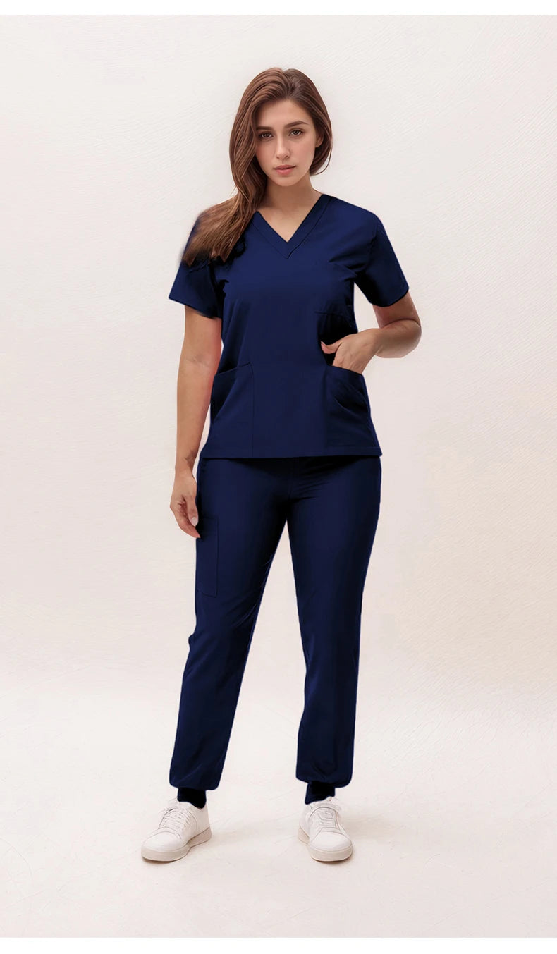 2025 New Nurse Uniforms V-neck Top Jogger Pants Scrub Sets Surgical Workwear Dentist Nursing Suit Hospital Doctor Outfit S21