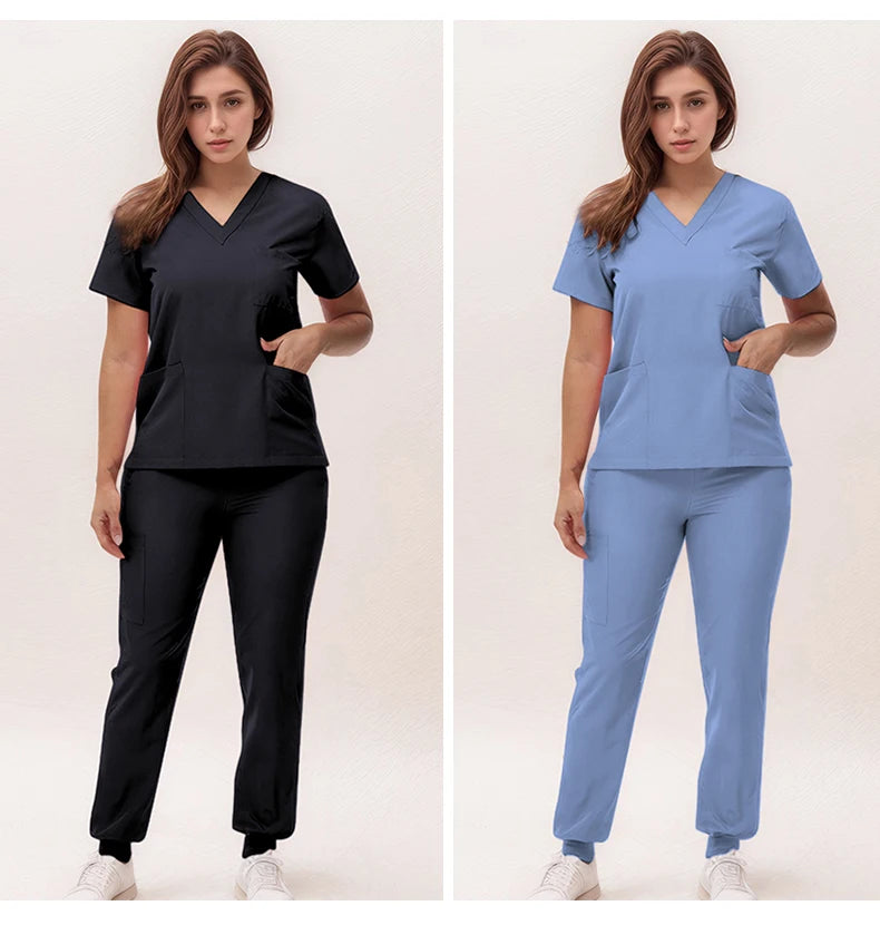 2025 New Nurse Uniforms V-neck Top Jogger Pants Scrub Sets Surgical Workwear Dentist Nursing Suit Hospital Doctor Outfit S21