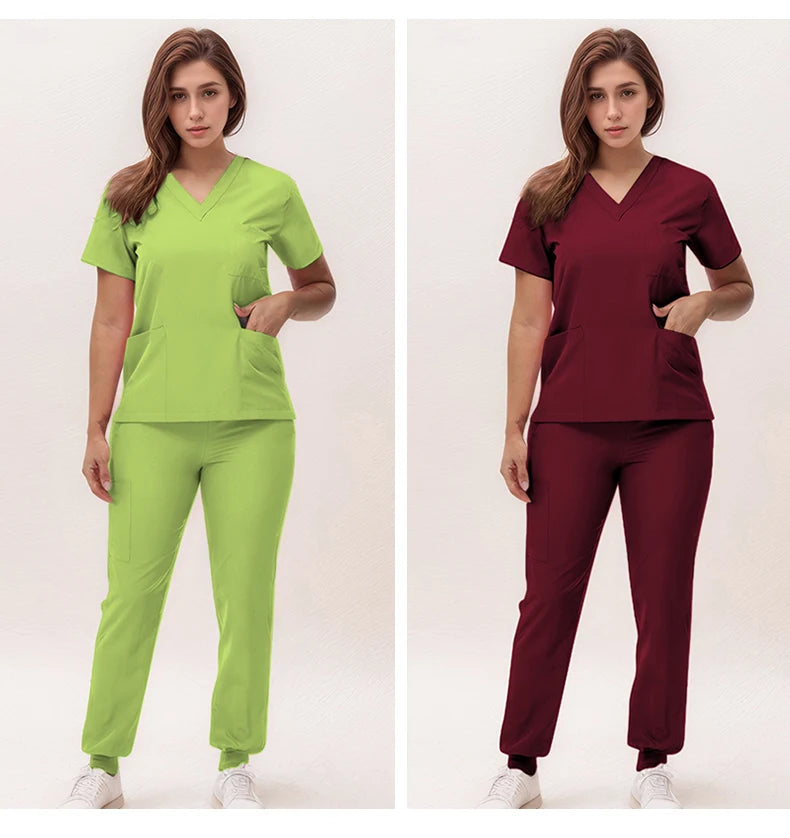2025 New Nurse Uniforms V-neck Top Jogger Pants Scrub Sets Surgical Workwear Dentist Nursing Suit Hospital Doctor Outfit S21