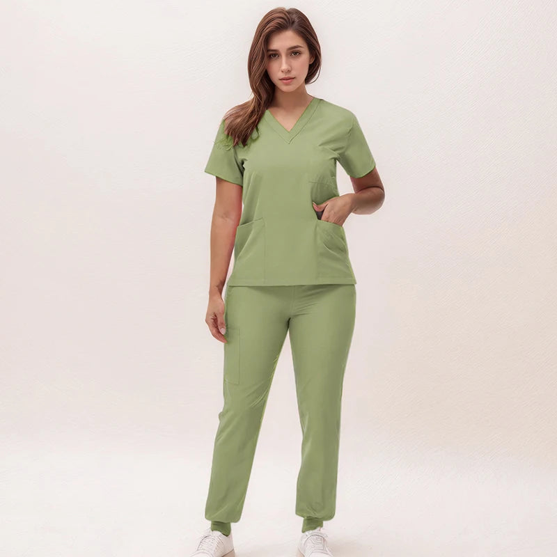 2025 New Nurse Uniforms V-neck Top Jogger Pants Scrub Sets Surgical Workwear Dentist Nursing Suit Hospital Doctor Outfit S21