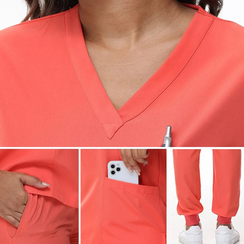 2025 New Nurse Uniforms V-neck Top Jogger Pants Scrub Sets Surgical Workwear Dentist Nursing Suit Hospital Doctor Outfit S21