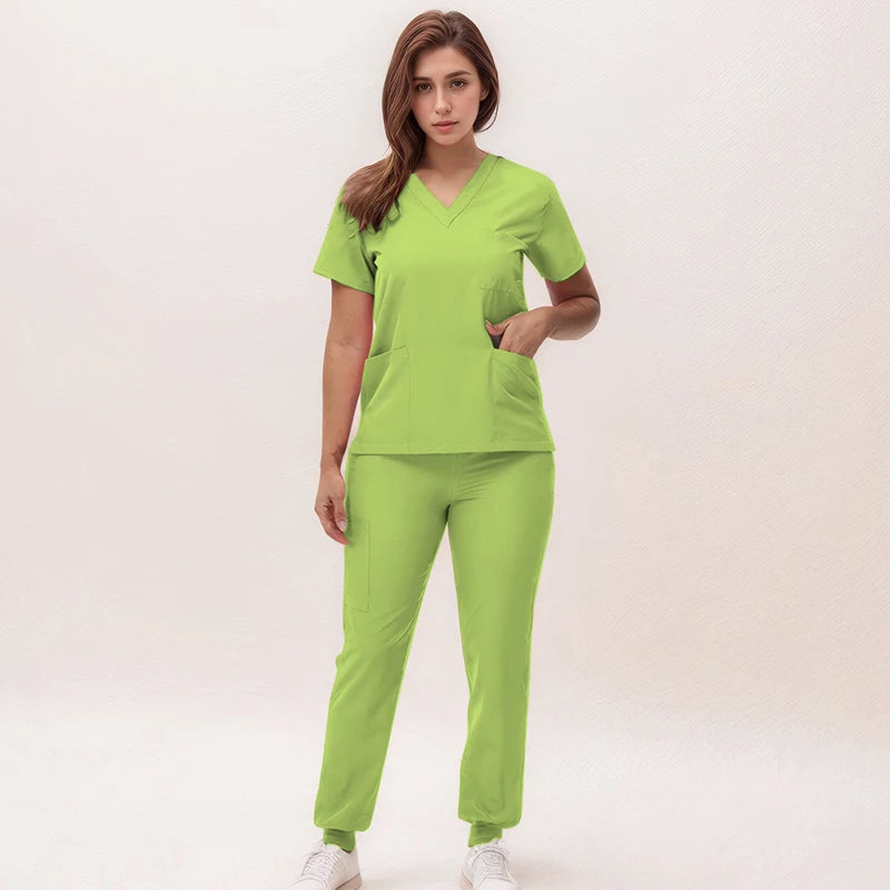 2025 New Nurse Uniforms V-neck Top Jogger Pants Scrub Sets Surgical Workwear Dentist Nursing Suit Hospital Doctor Outfit S21