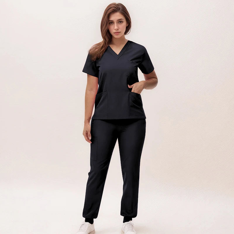 2025 New Nurse Uniforms V-neck Top Jogger Pants Scrub Sets Surgical Workwear Dentist Nursing Suit Hospital Doctor Outfit S21